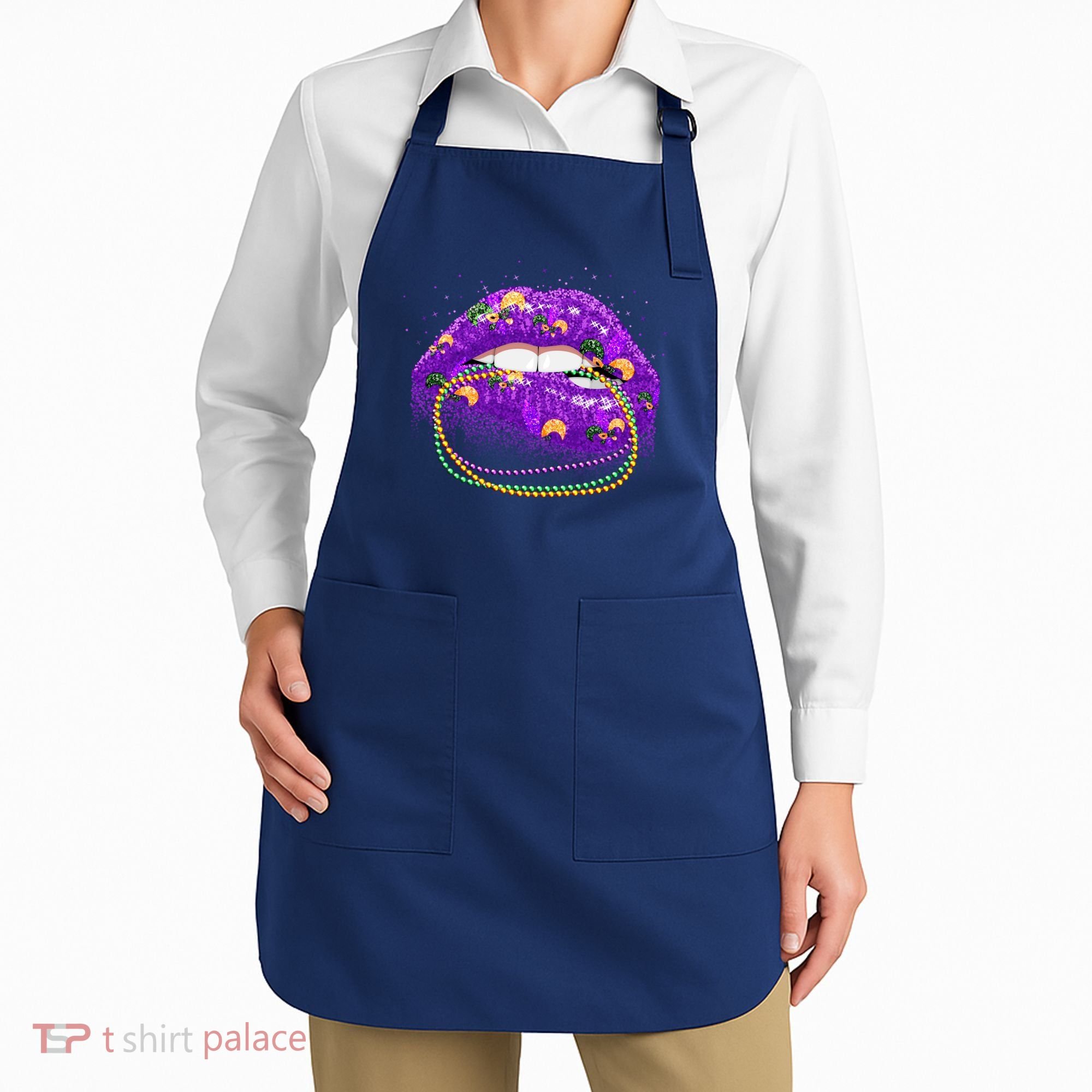 Mardi Gras Glitter Lips And Beads Apron