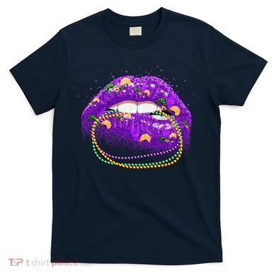Mardi Gras Glitter Lips And Beads T-Shirt
