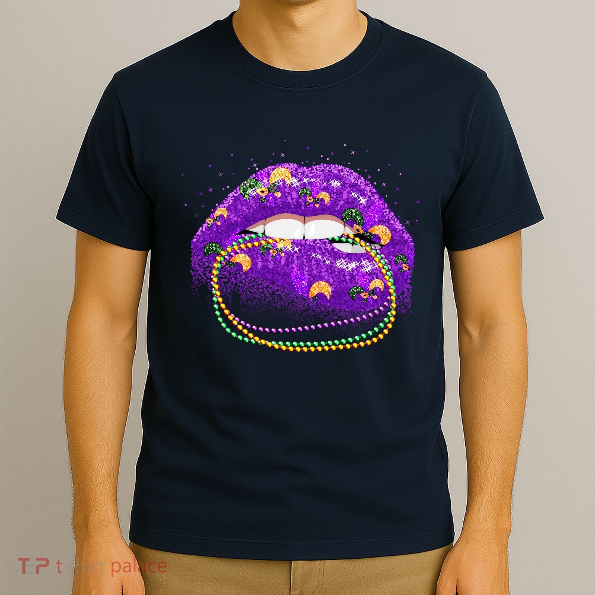Mardi Gras Glitter Lips And Beads T-Shirt