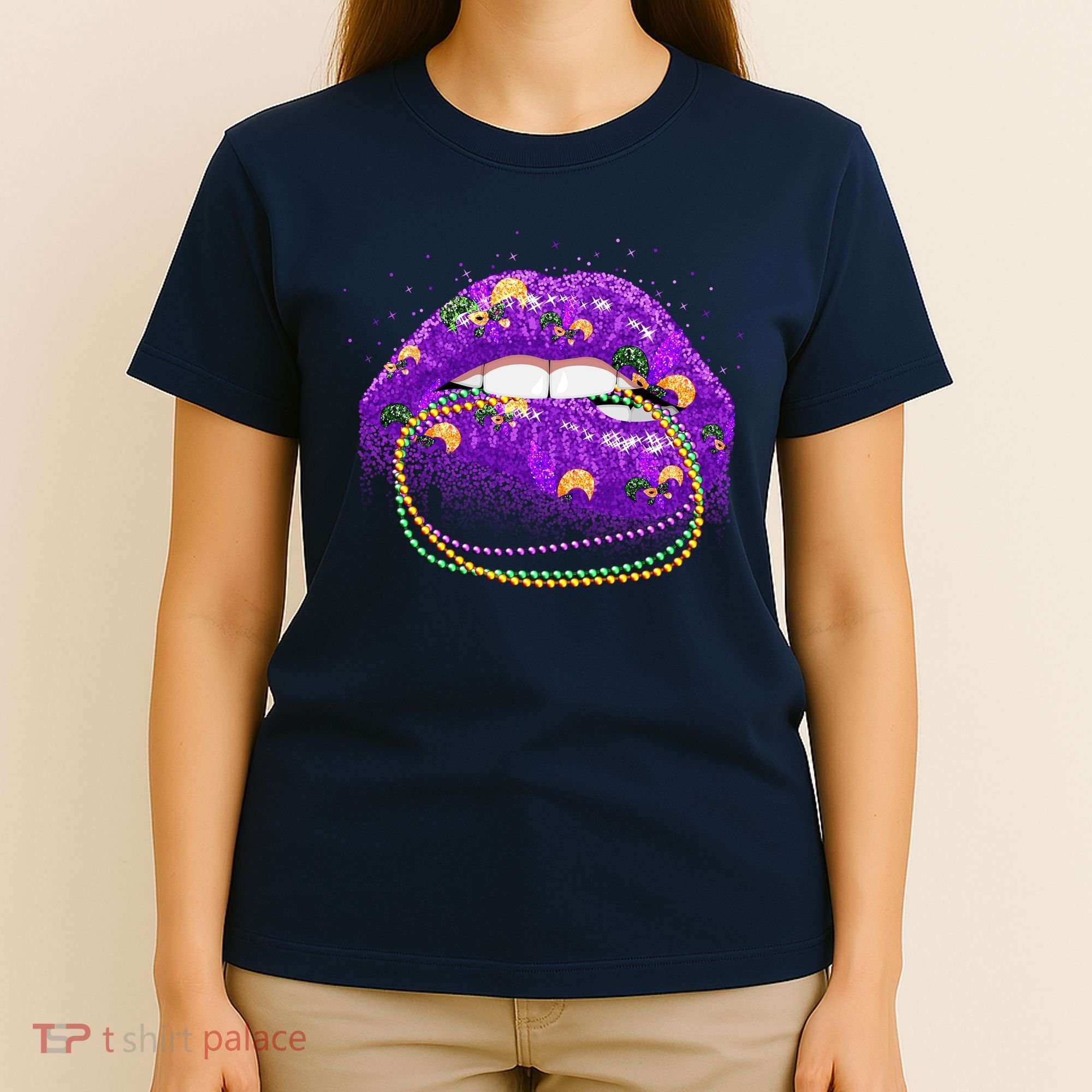 Mardi Gras Glitter Lips And Beads T-Shirt