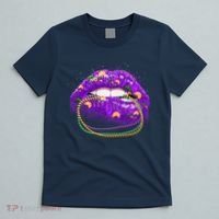 Mardi Gras Glitter Lips And Beads T-Shirt thumb 5