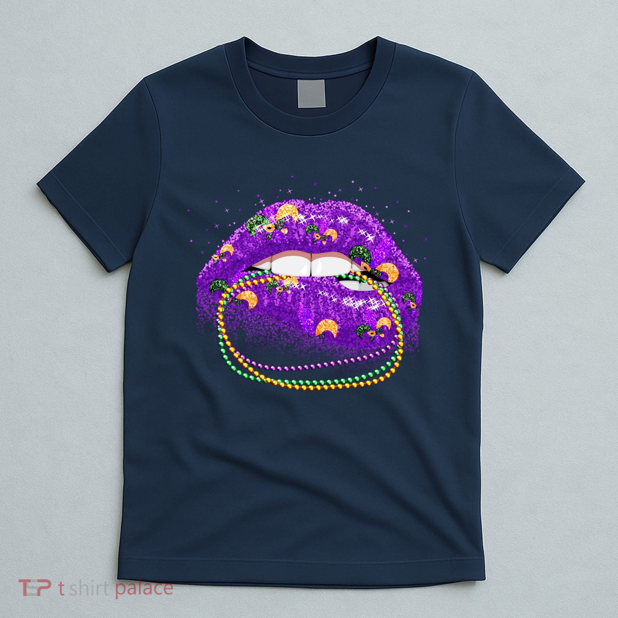 Mardi Gras Glitter Lips And Beads T-Shirt