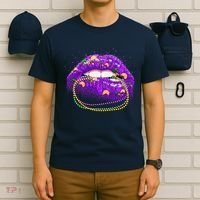 Mardi Gras Glitter Lips And Beads T-Shirt thumb 6