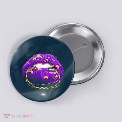 Mardi Gras Glitter Lips And Beads Button