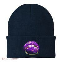 Mardi Gras Glitter Lips And Beads Beanie thumb 0