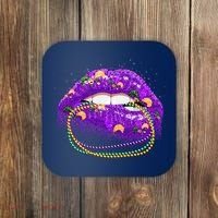 Mardi Gras Glitter Lips And Beads Coaster thumb 0