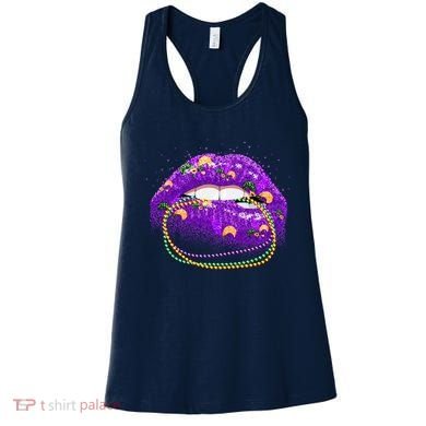 Mardi Gras Glitter Lips And Beads Women's Tank Top