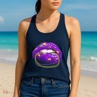 Mardi Gras Glitter Lips And Beads Women's Tank Top thumb 2