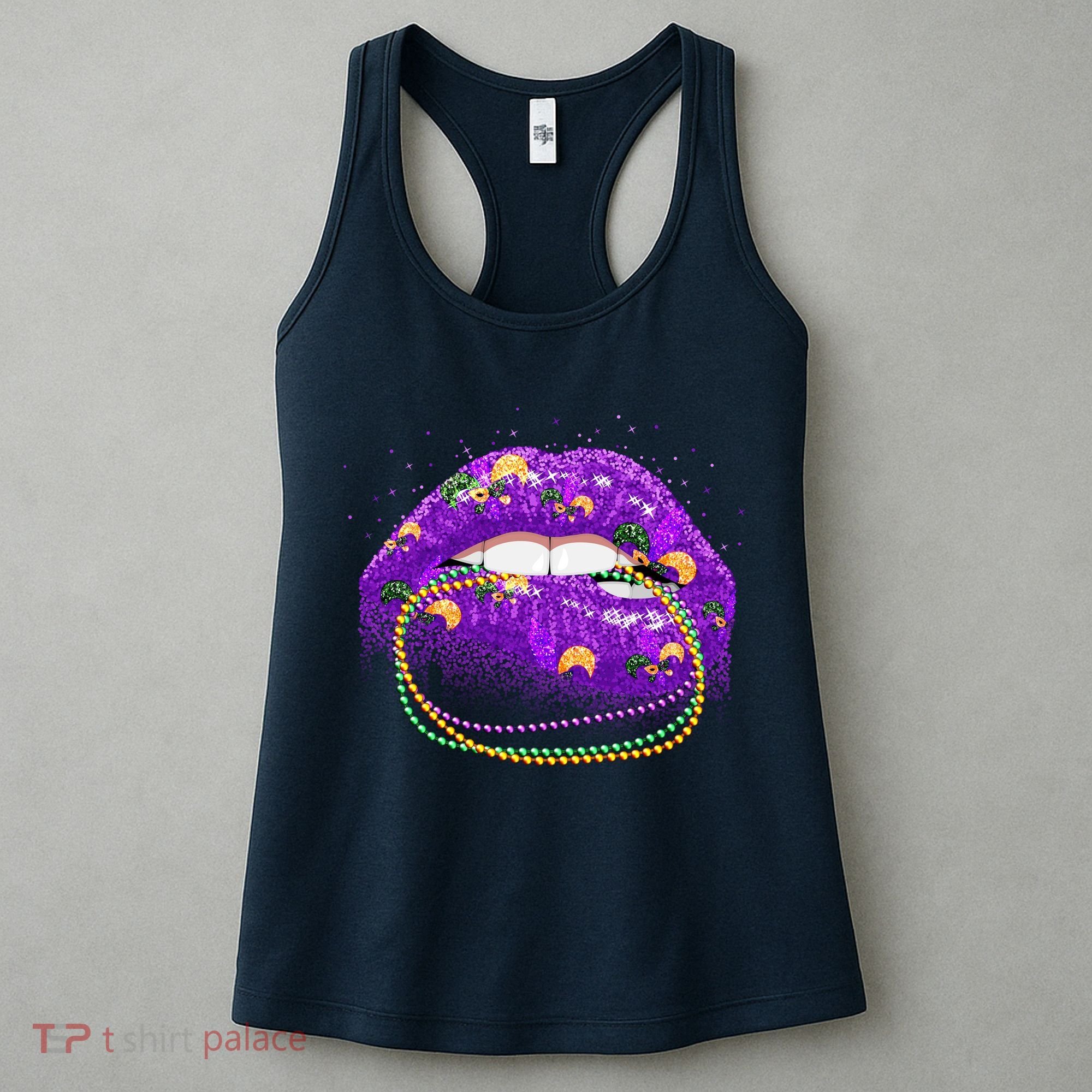 Mardi Gras Glitter Lips And Beads Women's Tank Top