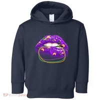 Mardi Gras Glitter Lips And Beads Toddler Hoodie thumb 0