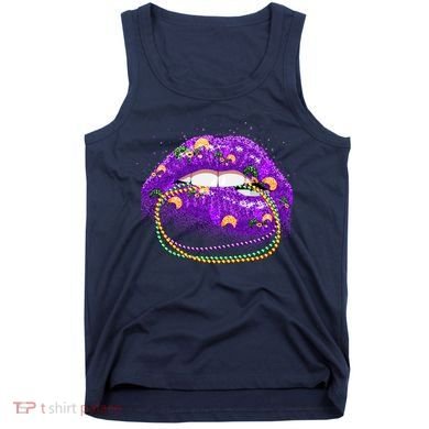Mardi Gras Glitter Lips And Beads Tank Top