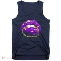 Mardi Gras Glitter Lips And Beads Tank Top thumb 0