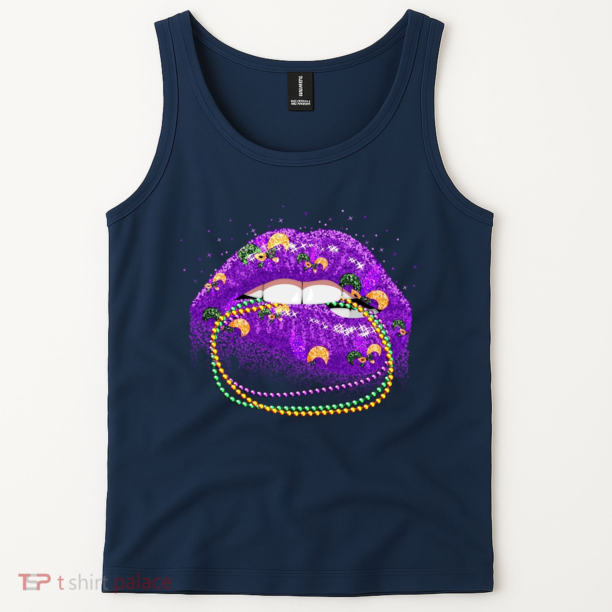 Mardi Gras Glitter Lips And Beads Tank Top