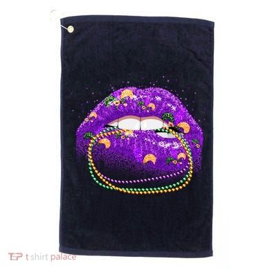 Mardi Gras Glitter Lips And Beads Golf Towel