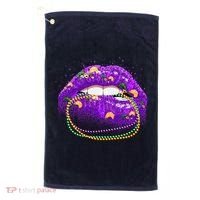 Mardi Gras Glitter Lips And Beads Golf Towel thumb 0