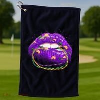 Mardi Gras Glitter Lips And Beads Golf Towel thumb 1