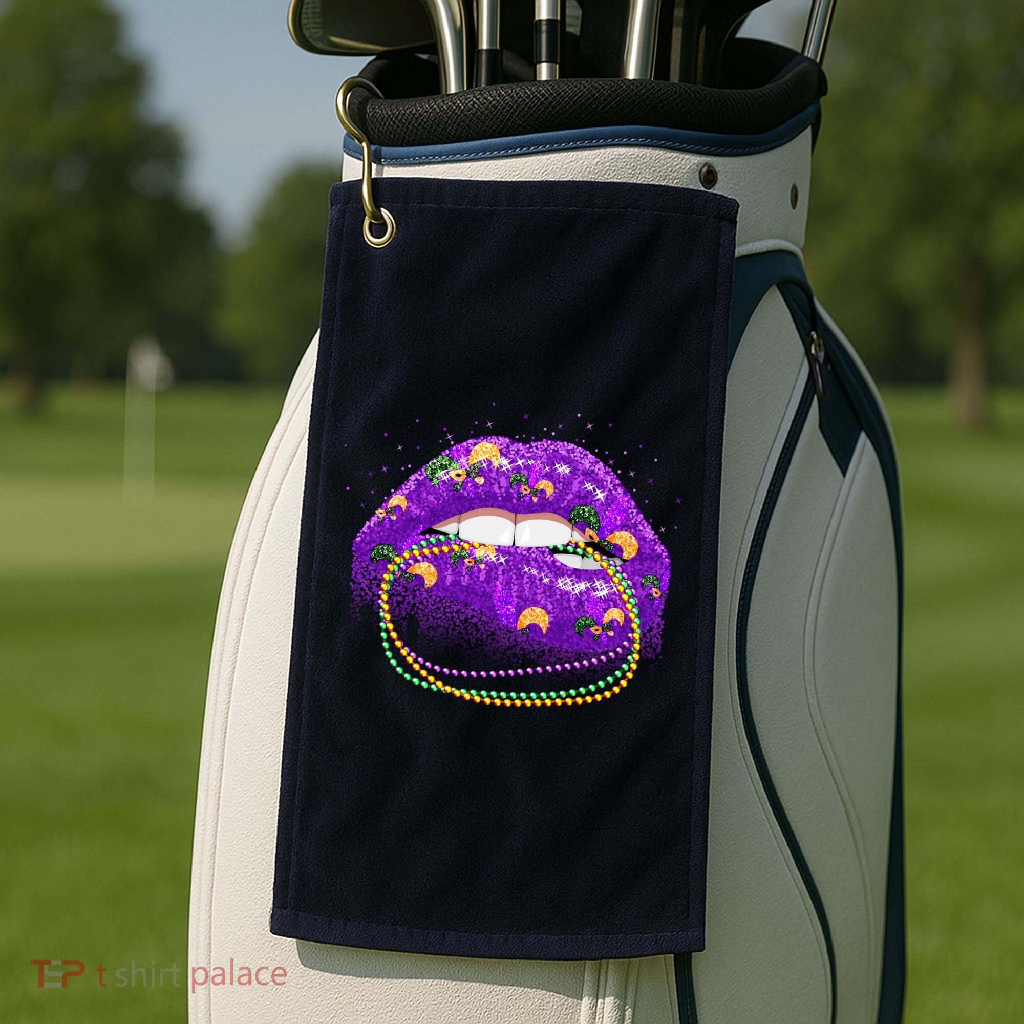 Mardi Gras Glitter Lips And Beads Golf Towel
