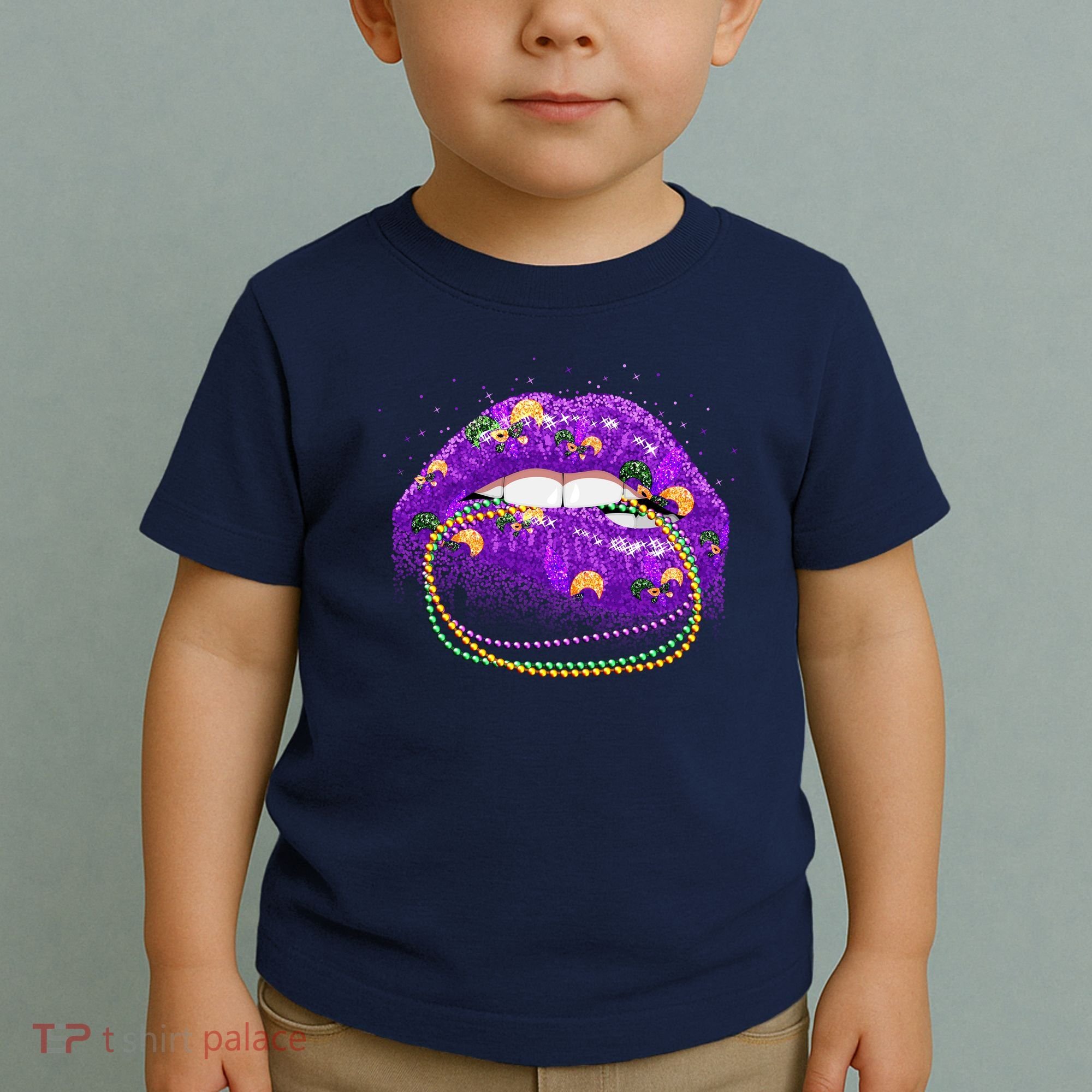 Mardi Gras Glitter Lips And Beads Toddler T-Shirt