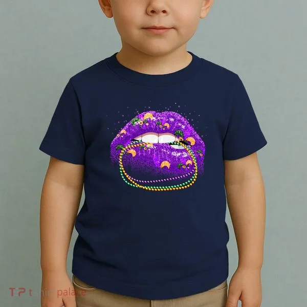 Mardi Gras Glitter Lips And Beads Toddler T-Shirt