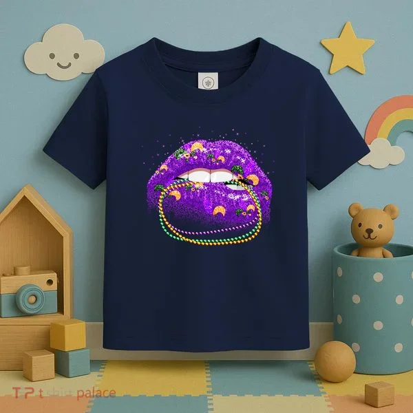 Mardi Gras Glitter Lips And Beads Toddler T-Shirt