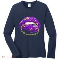 Mardi Gras Glitter Lips And Beads Women's Long Sleeve Shirt thumb 0