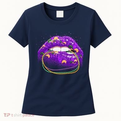 Mardi Gras Glitter Lips And Beads Women's T-Shirt