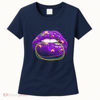 Mardi Gras Glitter Lips And Beads Women's T-Shirt thumb 0