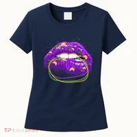 Mardi Gras Glitter Lips And Beads Women's T-Shirt thumb 0