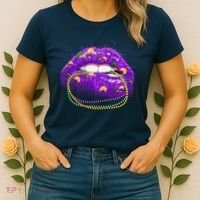 Mardi Gras Glitter Lips And Beads Women's T-Shirt thumb 2