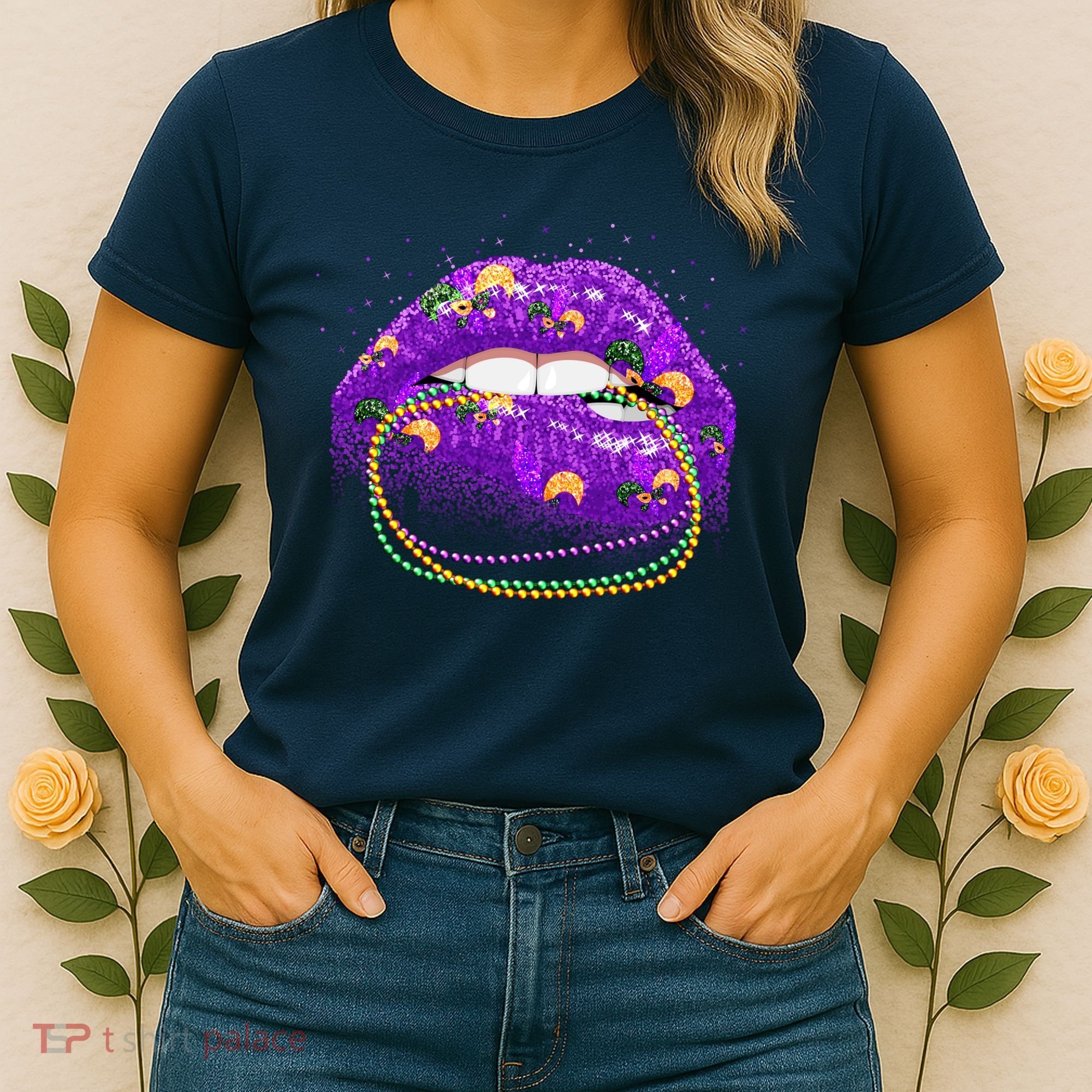 Mardi Gras Glitter Lips And Beads Women's T-Shirt