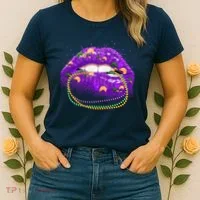Mardi Gras Glitter Lips And Beads Women's T-Shirt thumb 2
