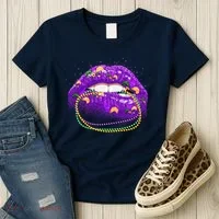 Mardi Gras Glitter Lips And Beads Women's T-Shirt thumb 3
