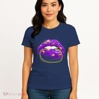 Mardi Gras Glitter Lips And Beads Women's T-Shirt thumb 4
