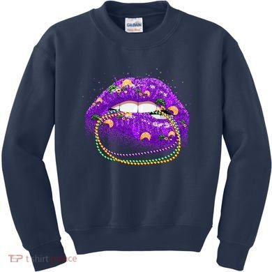 Mardi Gras Glitter Lips And Beads Kids Sweatshirt