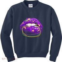 Mardi Gras Glitter Lips And Beads Kids Sweatshirt thumb 0