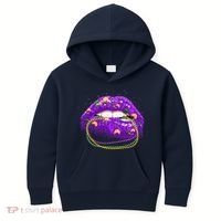 Mardi Gras Glitter Lips And Beads Kids Hoodie thumb 0
