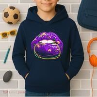 Mardi Gras Glitter Lips And Beads Kids Hoodie thumb 2