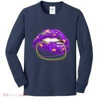 Mardi Gras Glitter Lips And Beads Kids Long Sleeve Shirt thumb 0