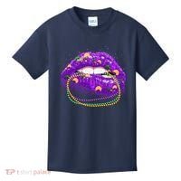 Mardi Gras Glitter Lips And Beads Kids T-Shirt thumb 0