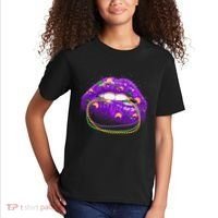 Mardi Gras Glitter Lips And Beads Kids T-Shirt thumb 2
