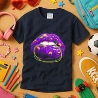 Mardi Gras Glitter Lips And Beads Kids T-Shirt thumb 3
