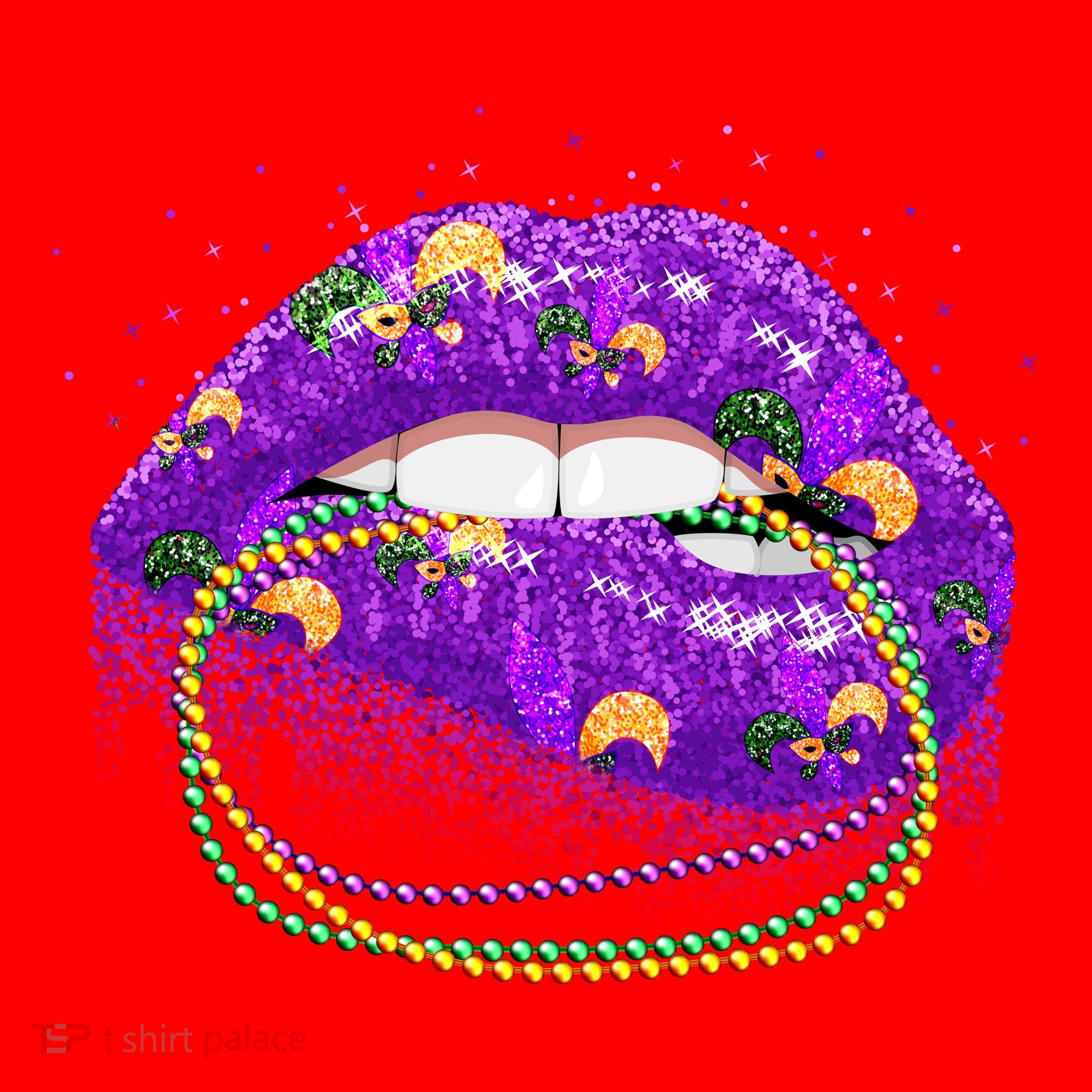 Mardi Gras Glitter Lips And Beads Santa Hat