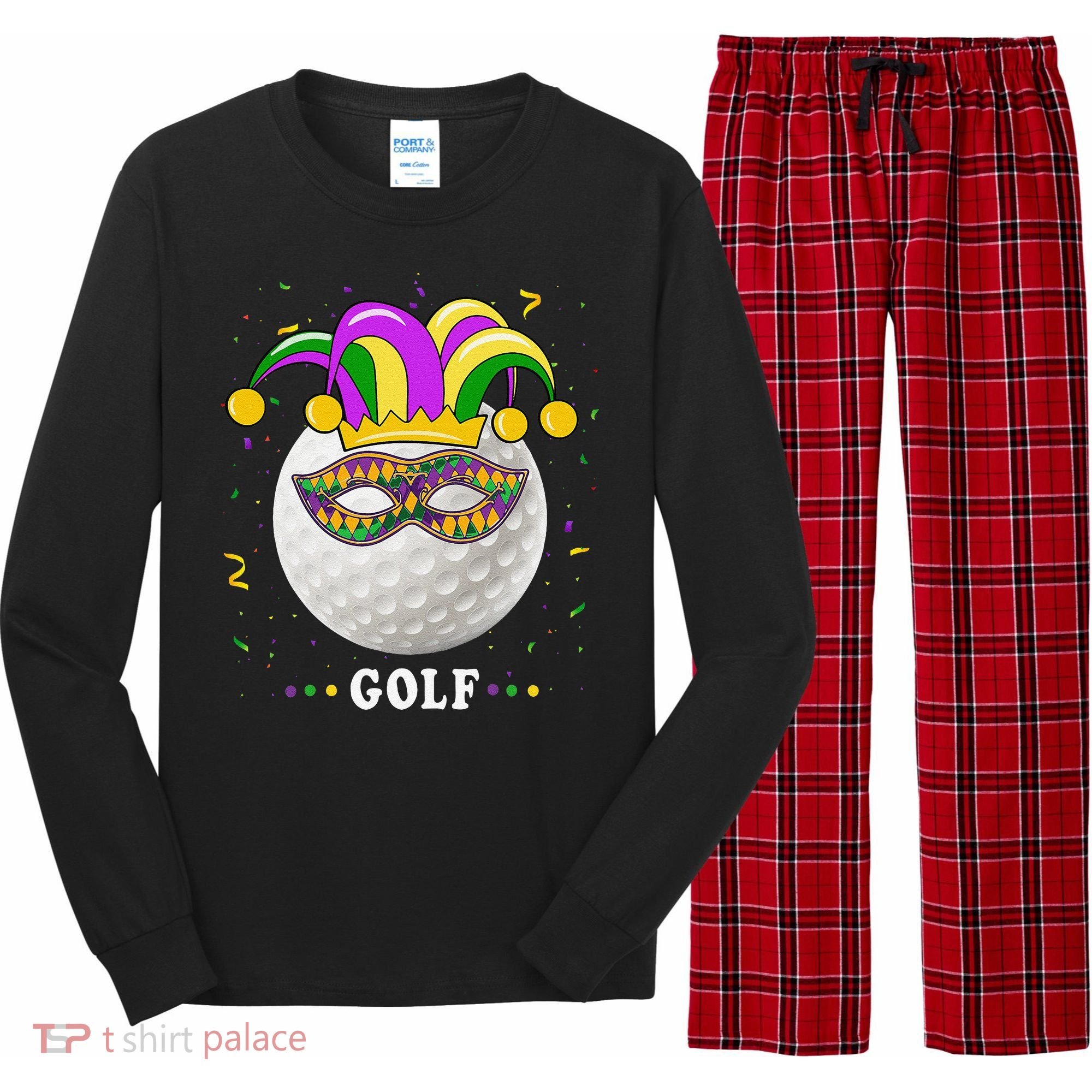 Mardi Gras Golf Costume Mardi Gras Jester Hat Golf Lover Long Sleeve Pajama Set
