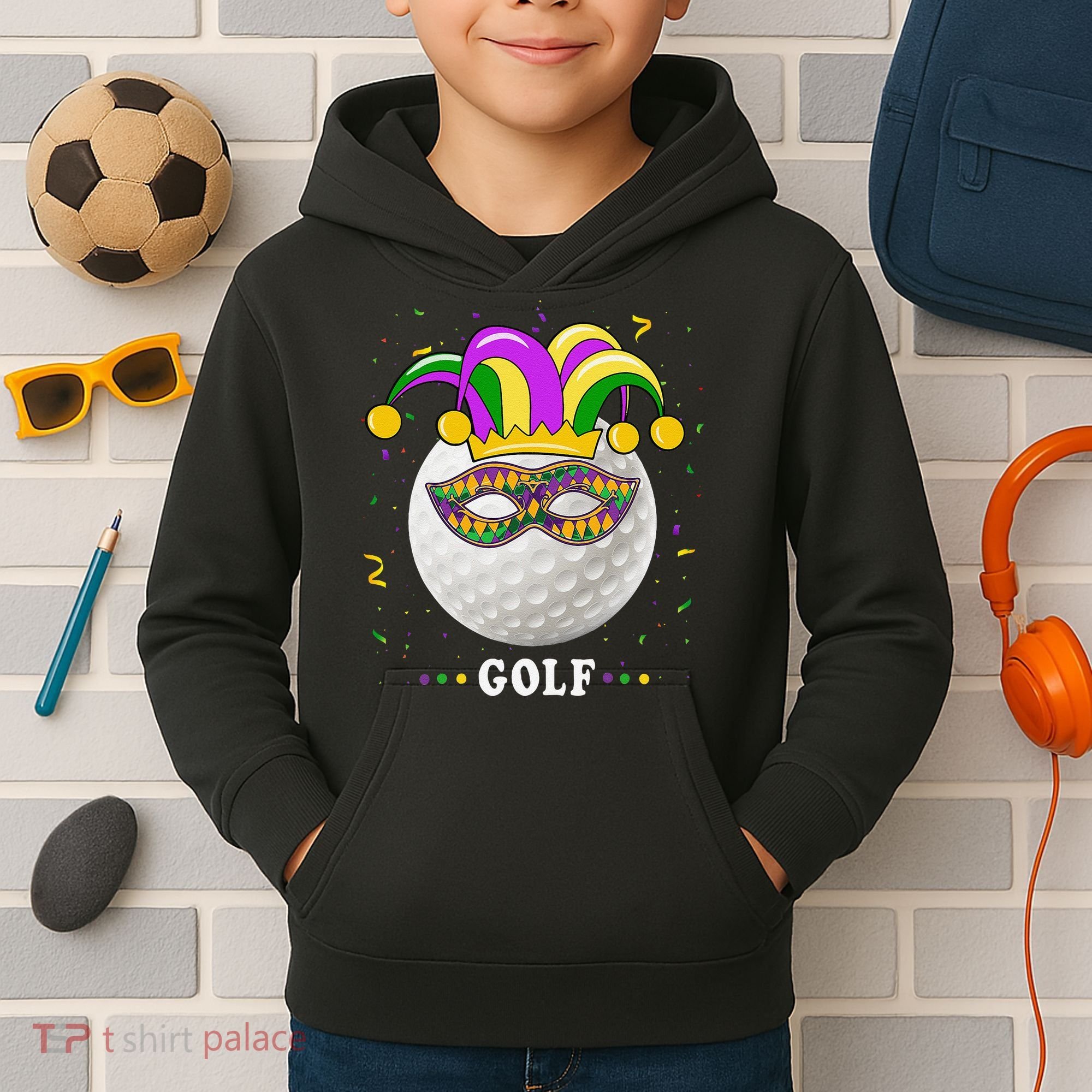 Mardi Gras Golf Costume Mardi Gras Jester Hat Golf Lover Kids Hoodie