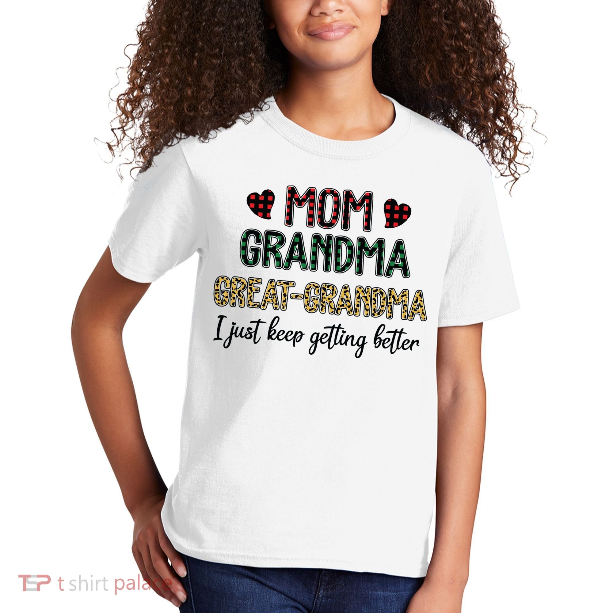 Mom Grandma Great Grandma I Just Keep Getting Better Leopard Kids T-Shirt