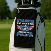 My Grandson Has Your Back Gift Proud Air Force Papa Grandpa Gift Golf Towel thumb 2
