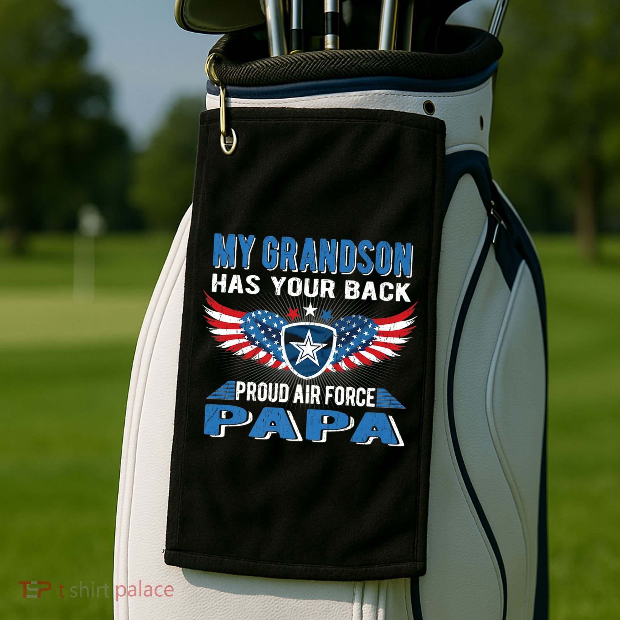 My Grandson Has Your Back Gift Proud Air Force Papa Grandpa Gift Golf Towel