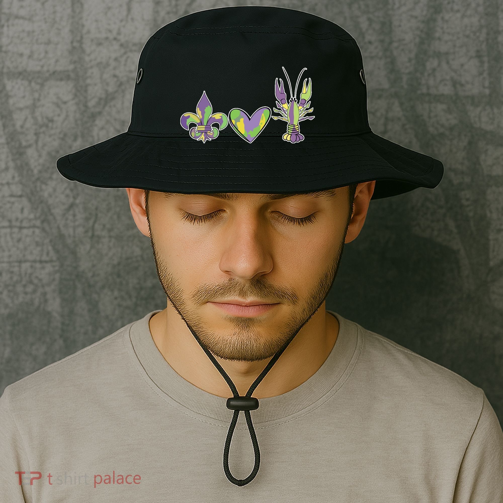 Mardi Gras Heart Crawfish Celebration Bucket Hat