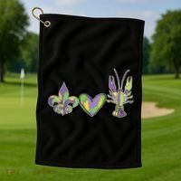 Mardi Gras Heart Crawfish Celebration Golf Towel thumb 1