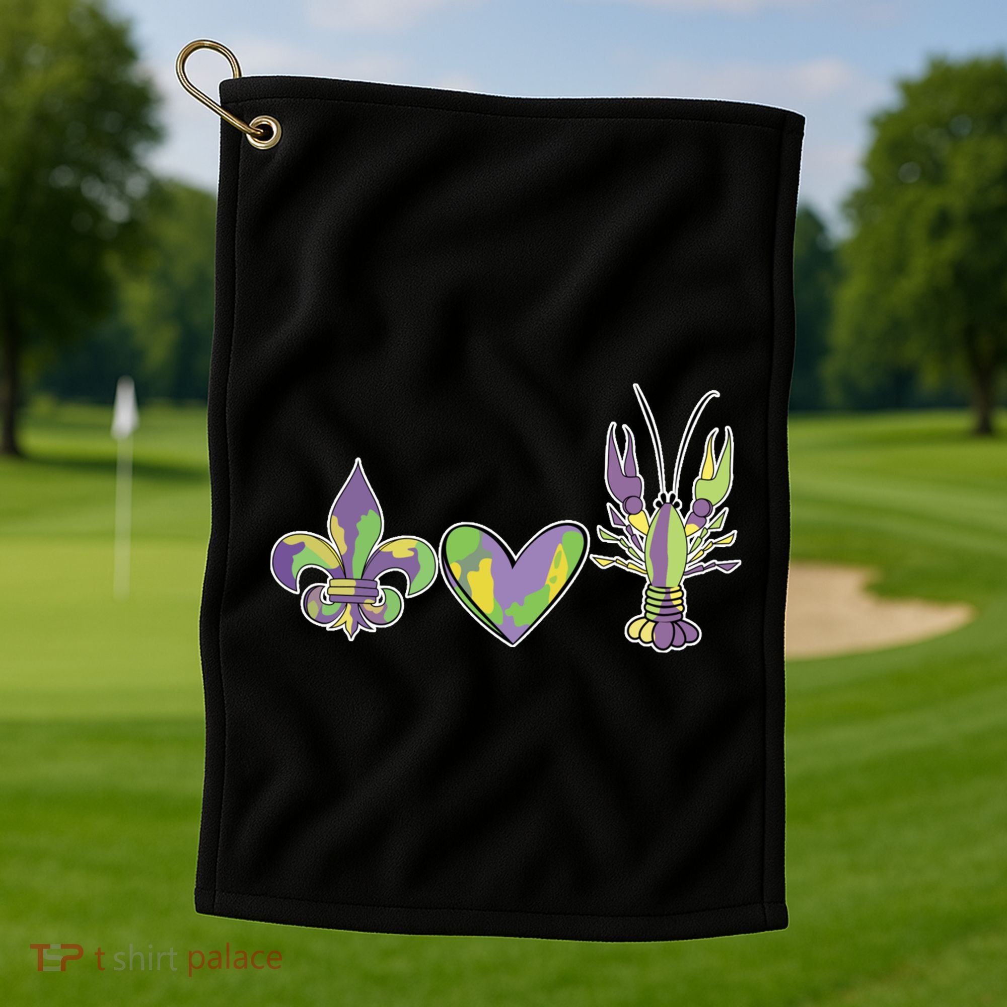 Mardi Gras Heart Crawfish Celebration Golf Towel